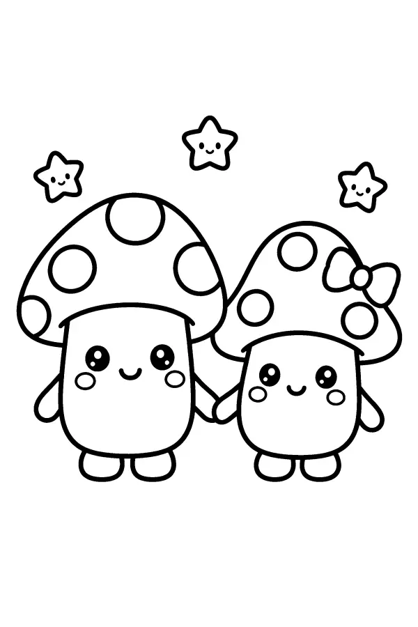 Mushroom Friends Holding Hands