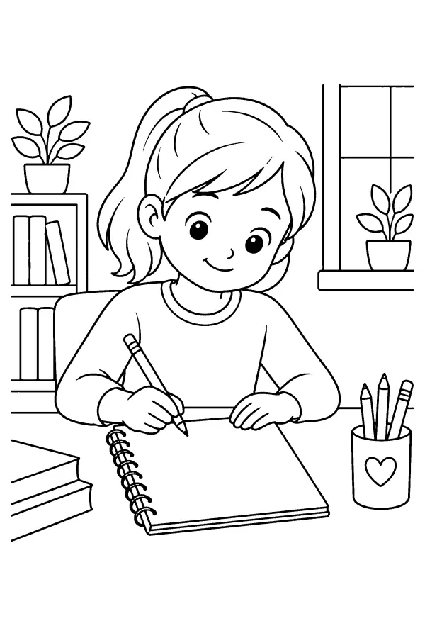 Girl Writing In Notebook