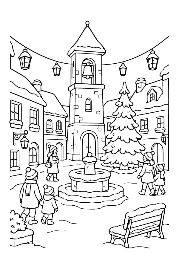 Snowy Village Square