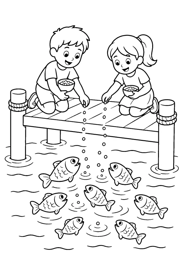 Feeding Fish On Pier