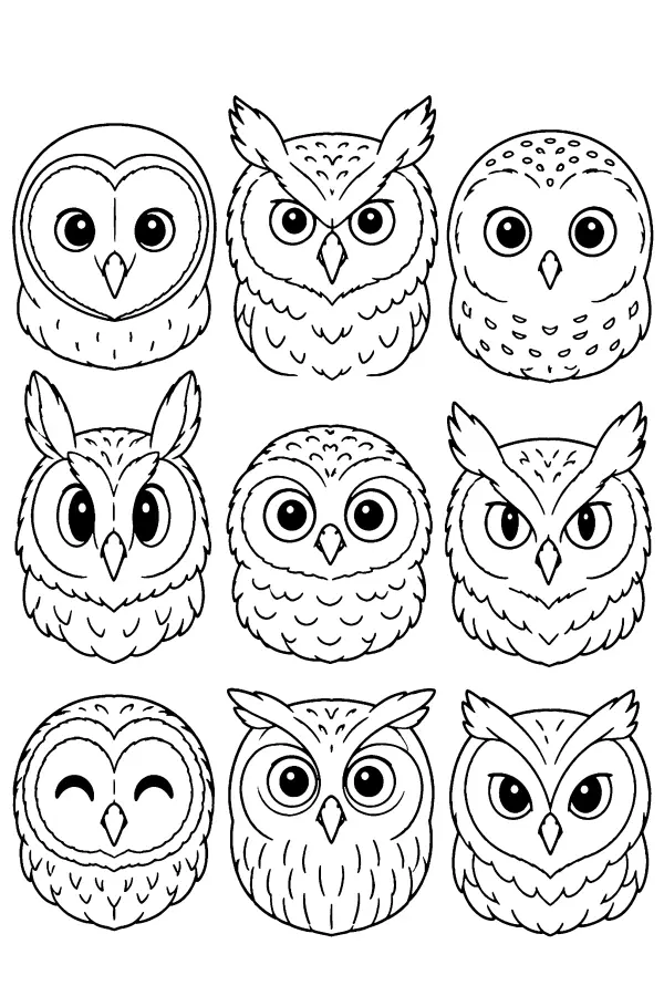 Nine Owl Faces