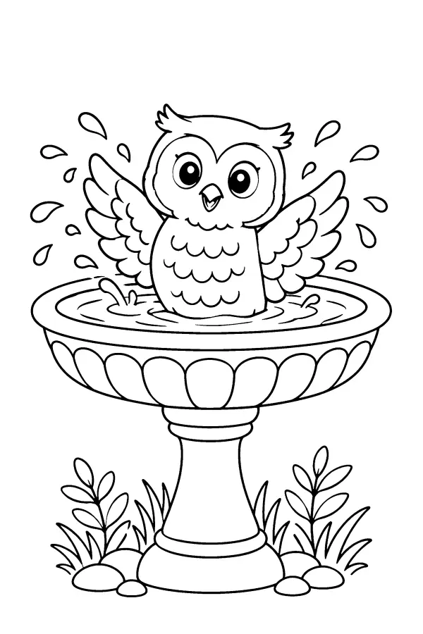 Owl In Birdbath