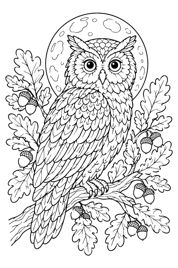 Owl On Oak Branch