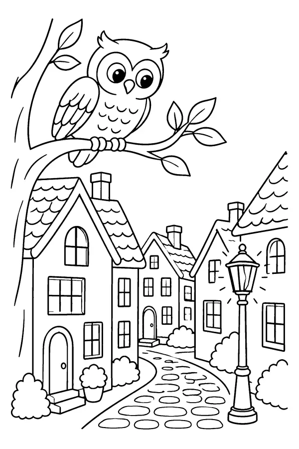 Owl Over Village Street