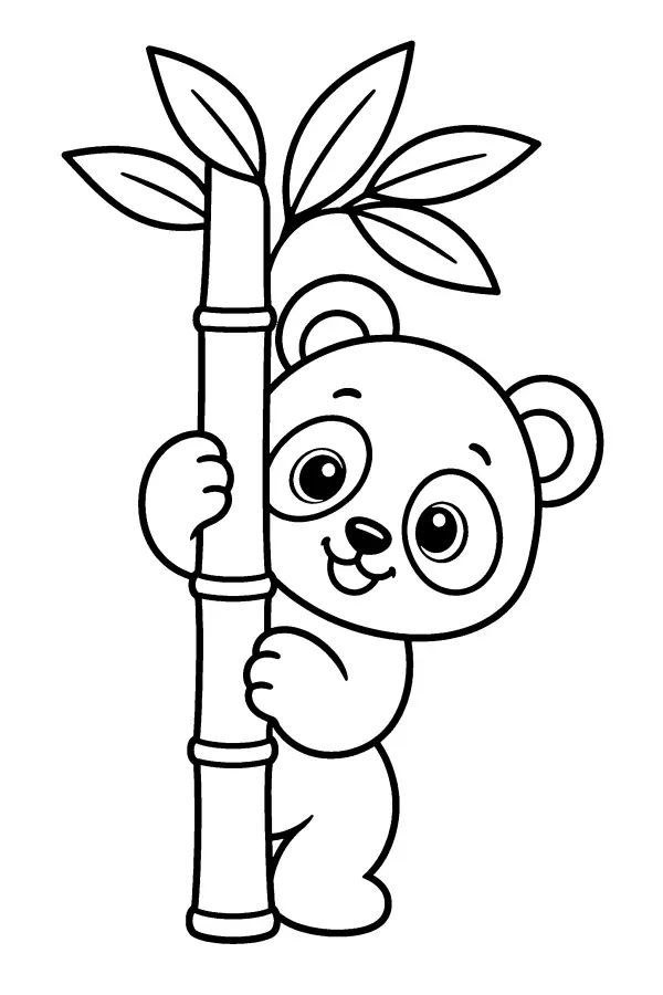 Panda Peeking Bamboo