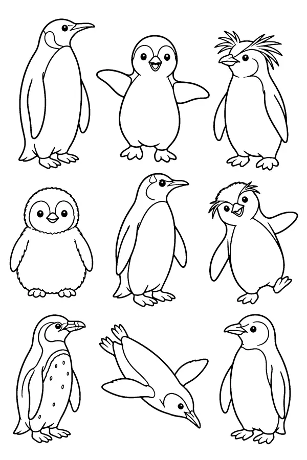 Nine Penguin Grid