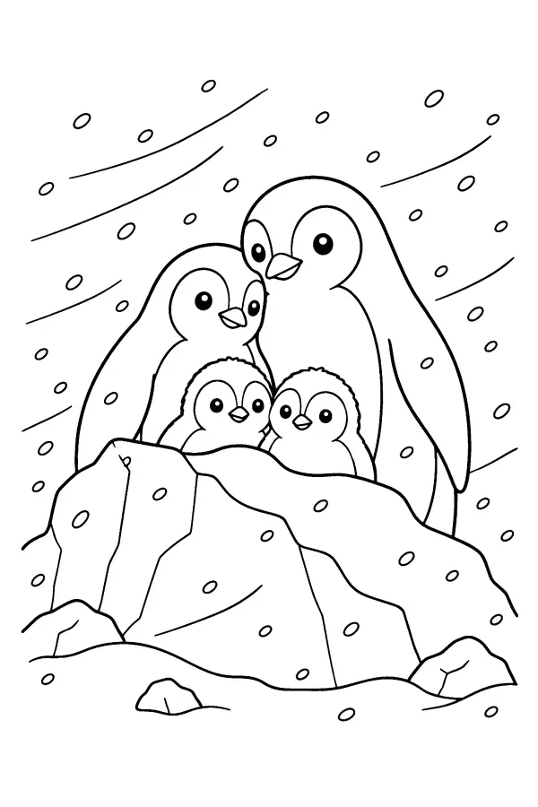 Penguins Behind Ice Ridge