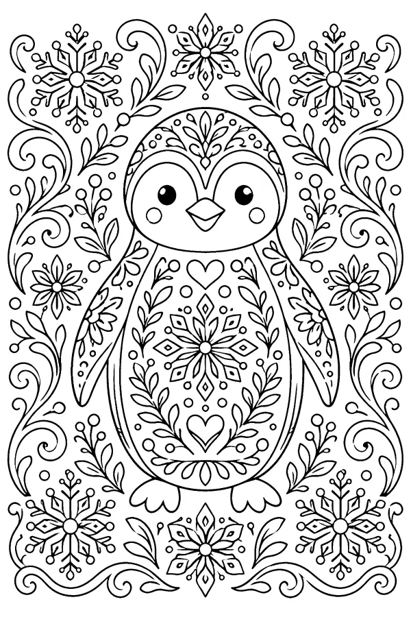 Symmetrical Penguin Folk Art
