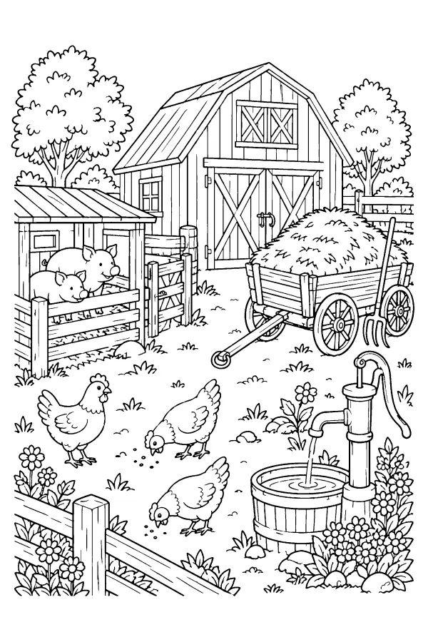 Barnyard Harvest Scene