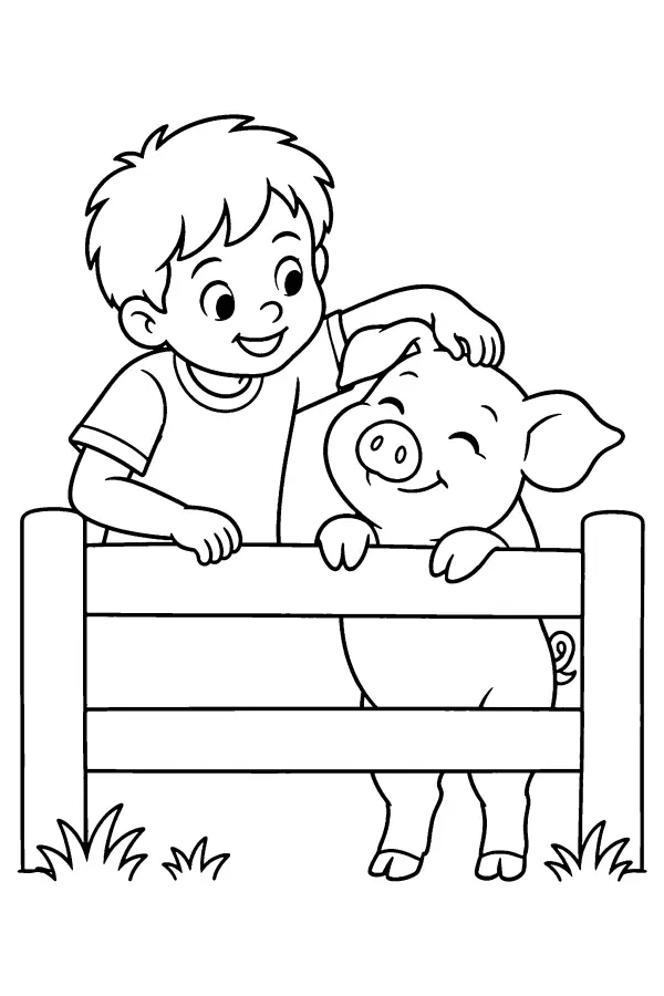 Boy Petting Pig