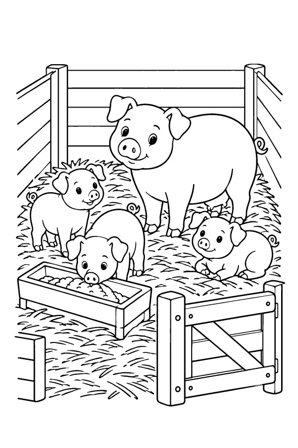 Pig Family In Sty