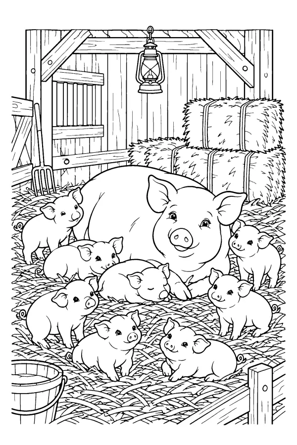 Sow In Straw Barn