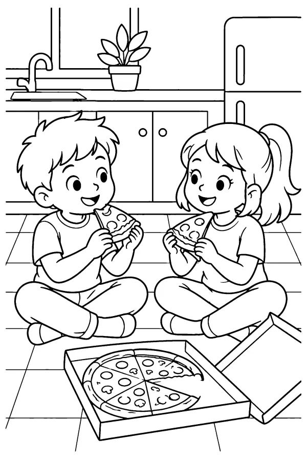 Kids Sharing Pizza
