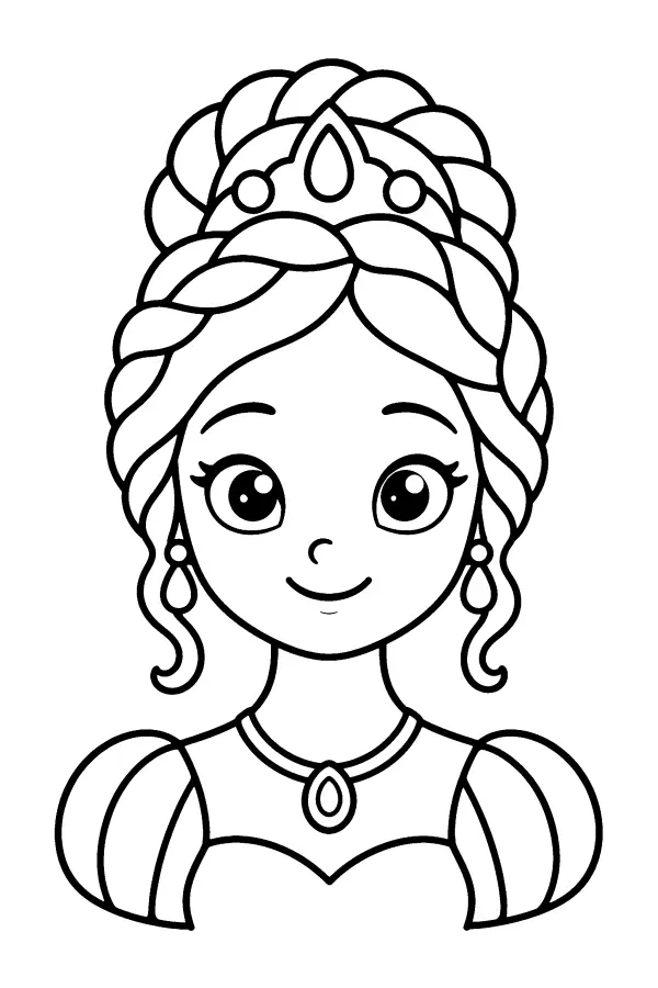 Coloriage de portrait de princesse tressée
