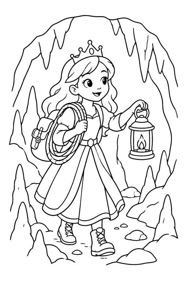 Dessin à colorier d’une princesse exploratrice