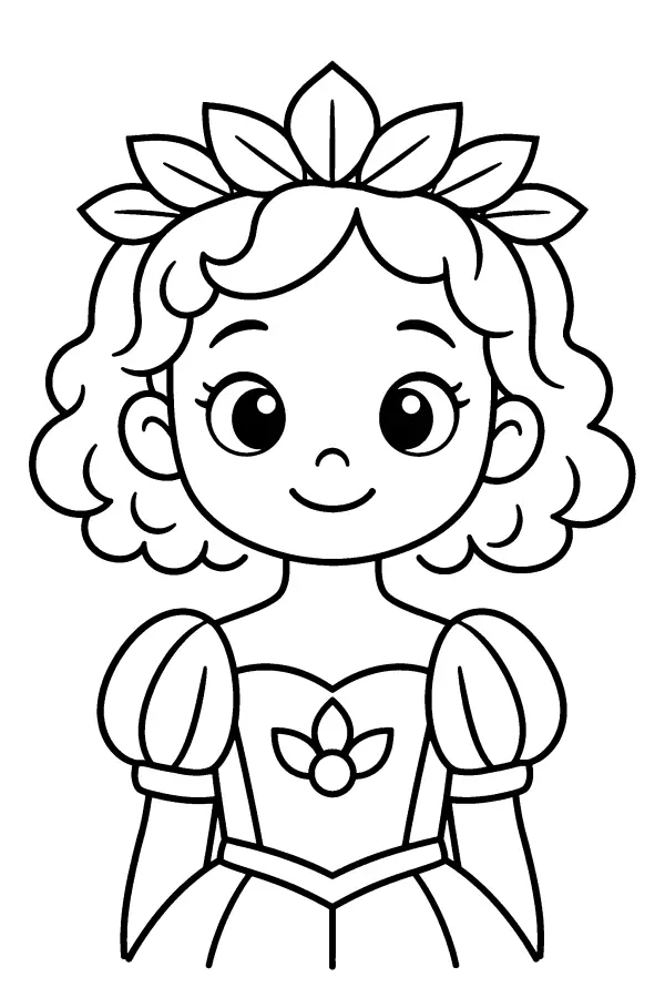 Dessin à colorier d’une princesse à couronne de feuilles