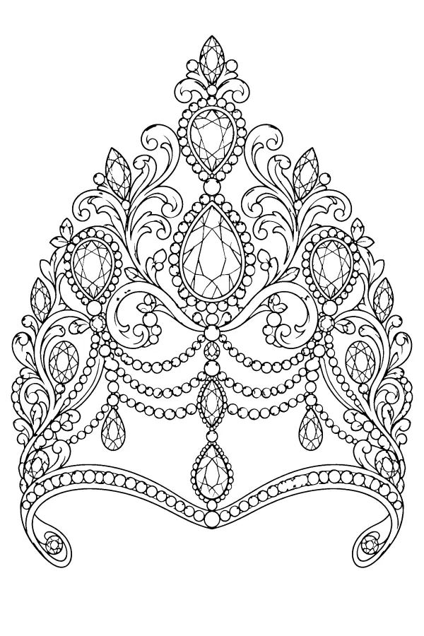 Coloriage détaillé d’un diadème de princesse gemmé