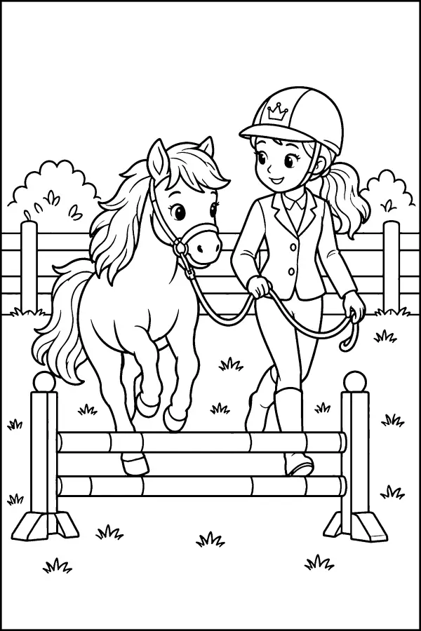 Dessin à colorier d’une princesse et son poney