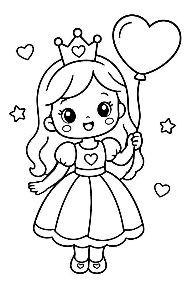 Dessin à colorier d’une princesse au ballon