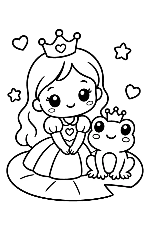 Coloriage d’une princesse et d’une grenouille