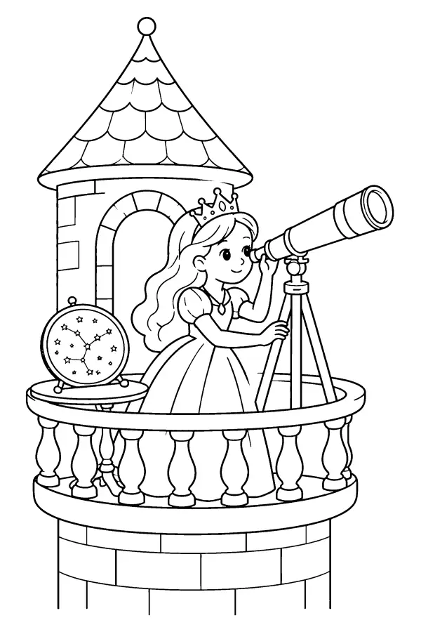 Dessin à colorier d’une princesse à la lunette