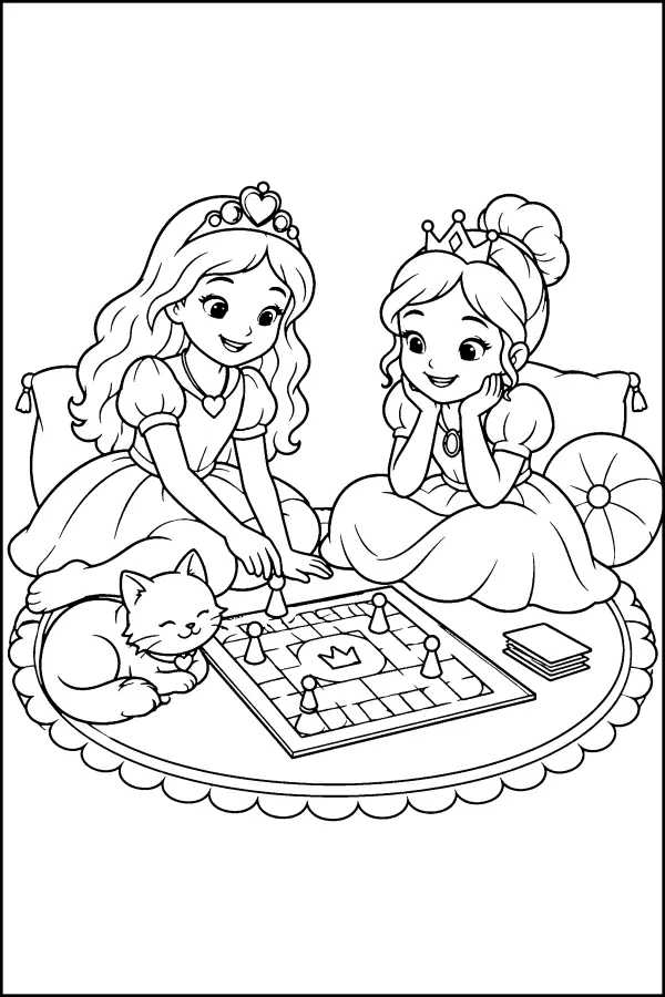 Dessin à colorier de princesses jouant ensemble