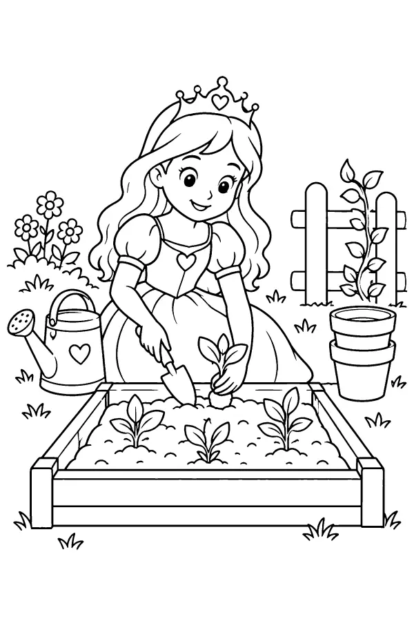 Dessin à colorier d’une princesse au jardin