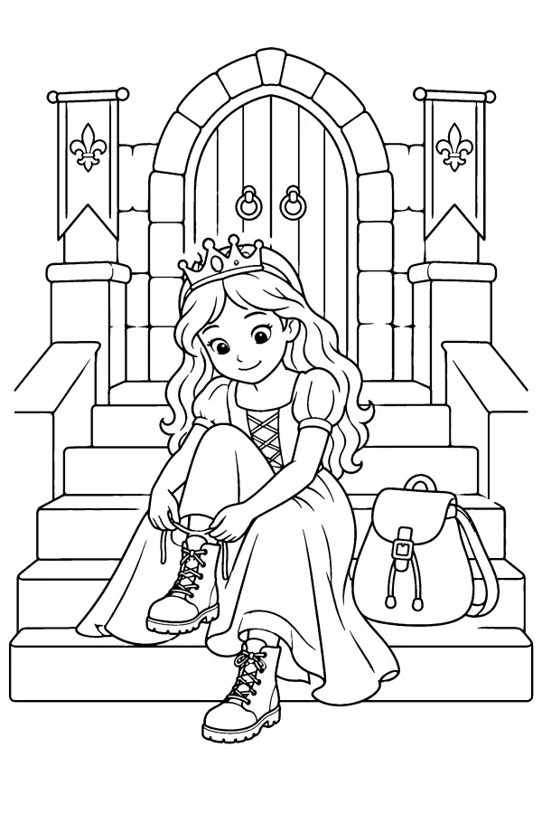 Coloriage d’une princesse sur les marches