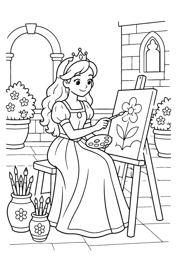 Dessin à colorier d’une princesse peintre