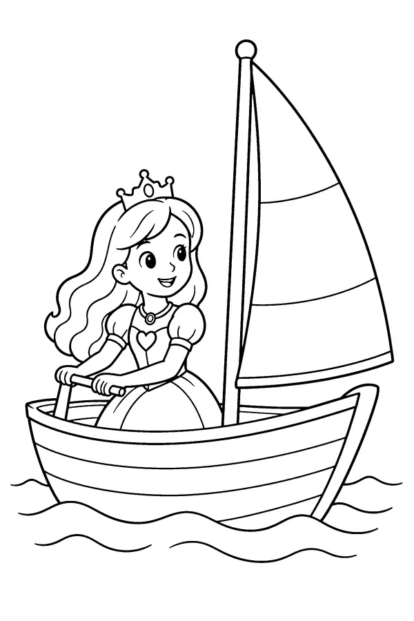 Coloriage d’une princesse sur un voilier