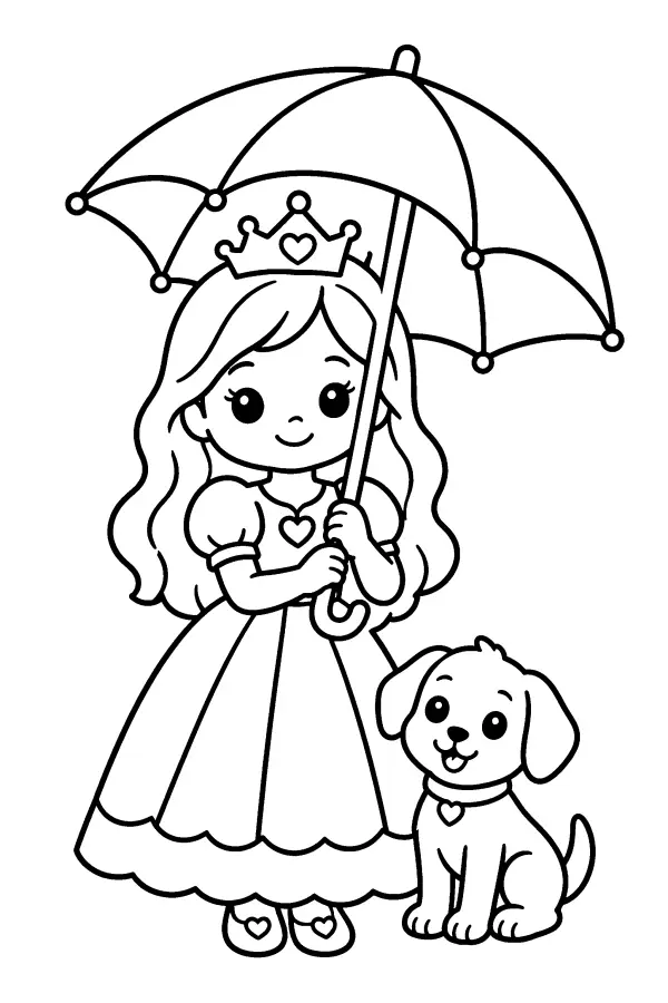 Dessin à colorier d’une princesse avec ombrelle