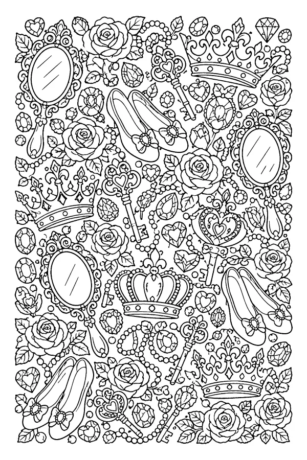 Coloriage détaillé motif trésors de princesse