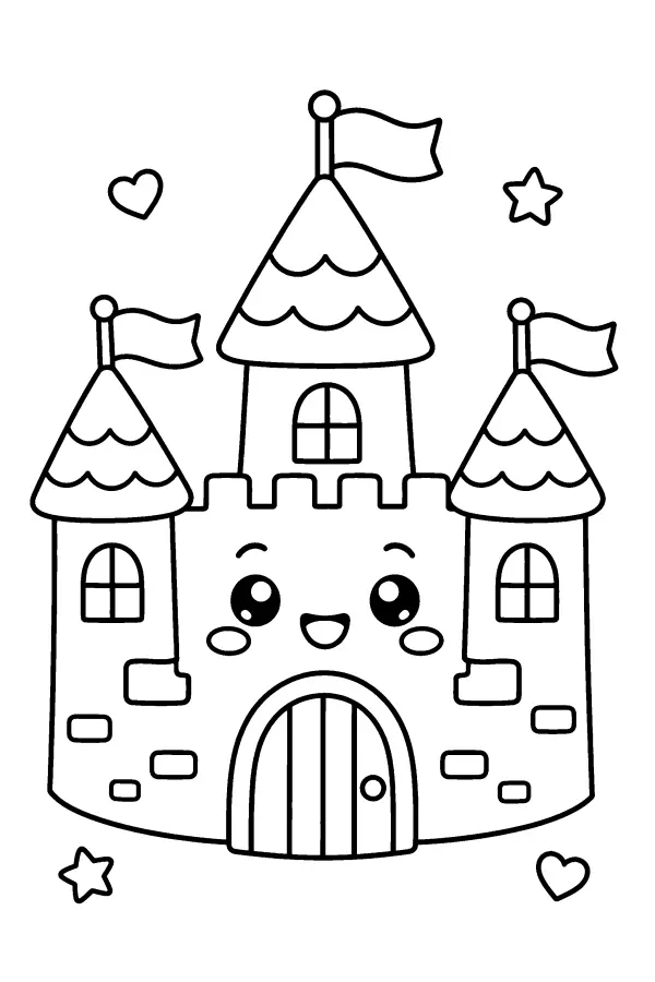 Dessin à colorier d’un château de princesse souriant