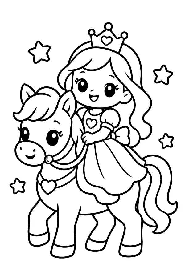 Dessin à colorier d’une princesse à cheval
