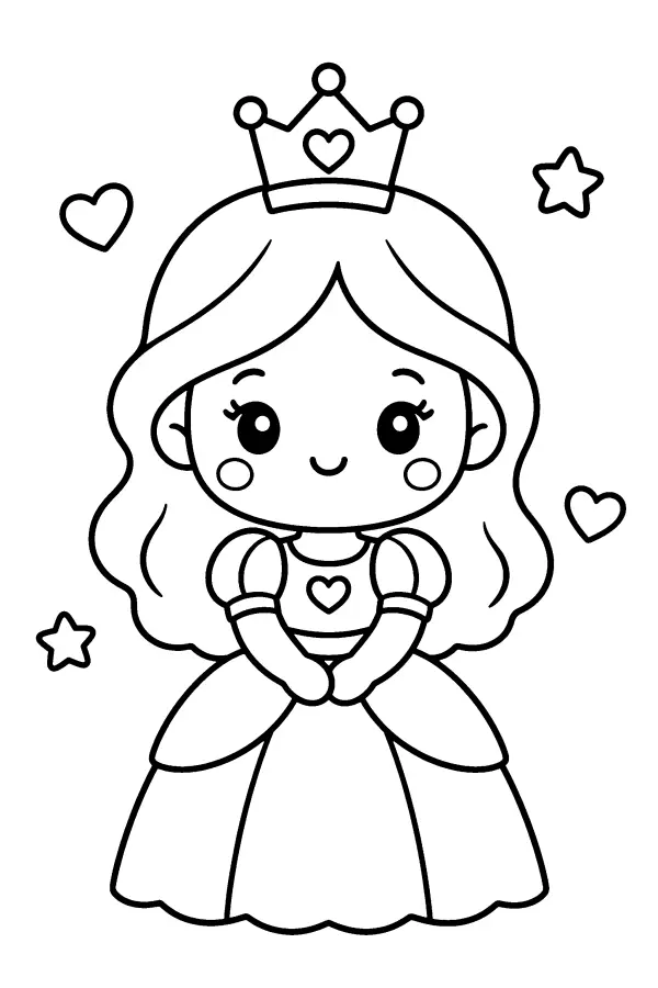 Coloriage facile d’une petite princesse souriante