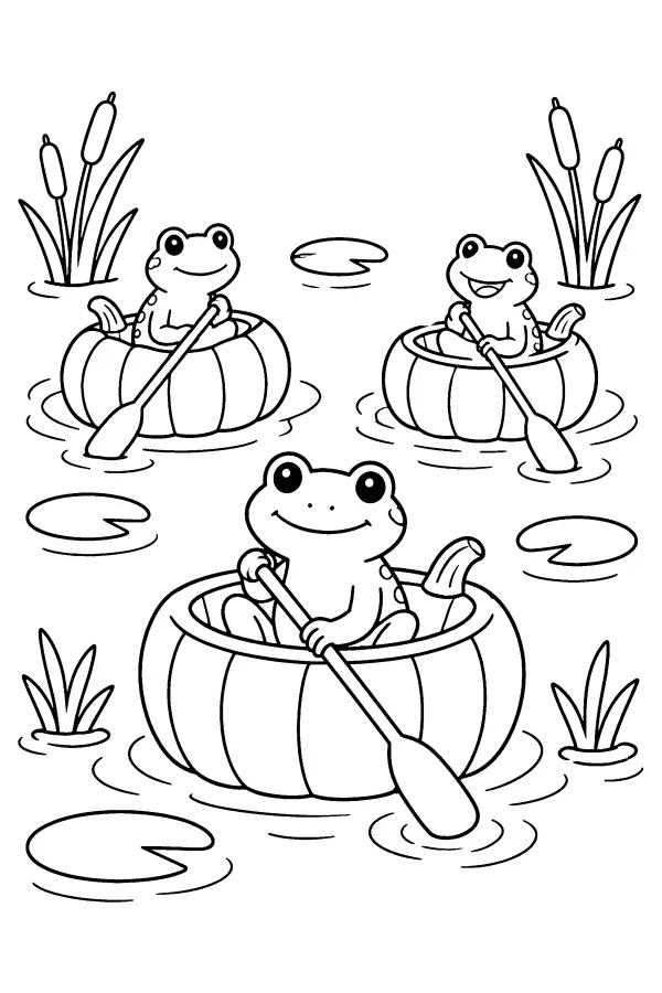 Frogs in Pumpkin Boats