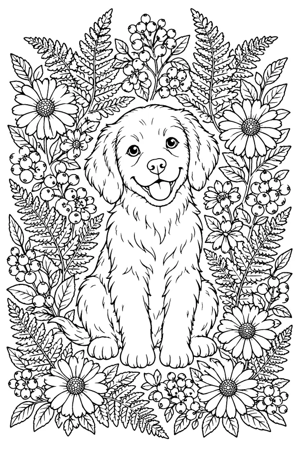Puppy Floral Frame