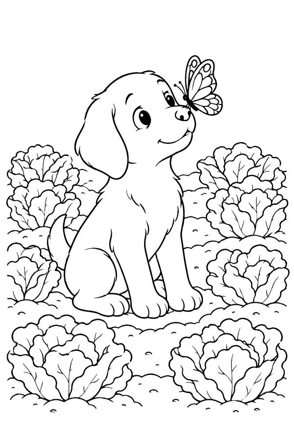 Puppy In Lettuce Patch