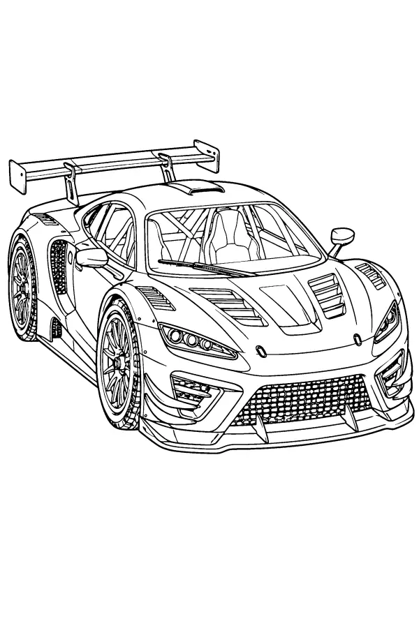 Coloriage détaillé d’une voiture de course aérodynamique