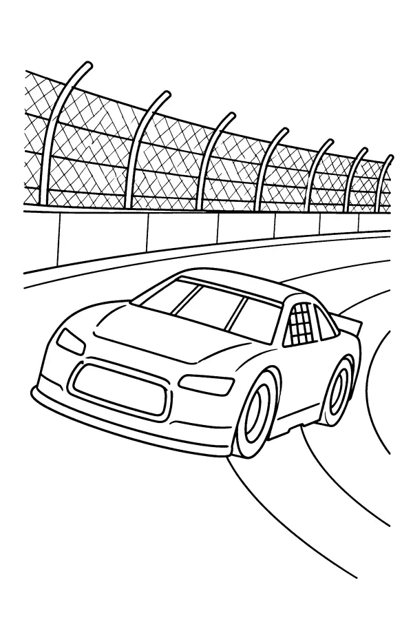 Coloriage d’une voiture de course dans un virage relevé