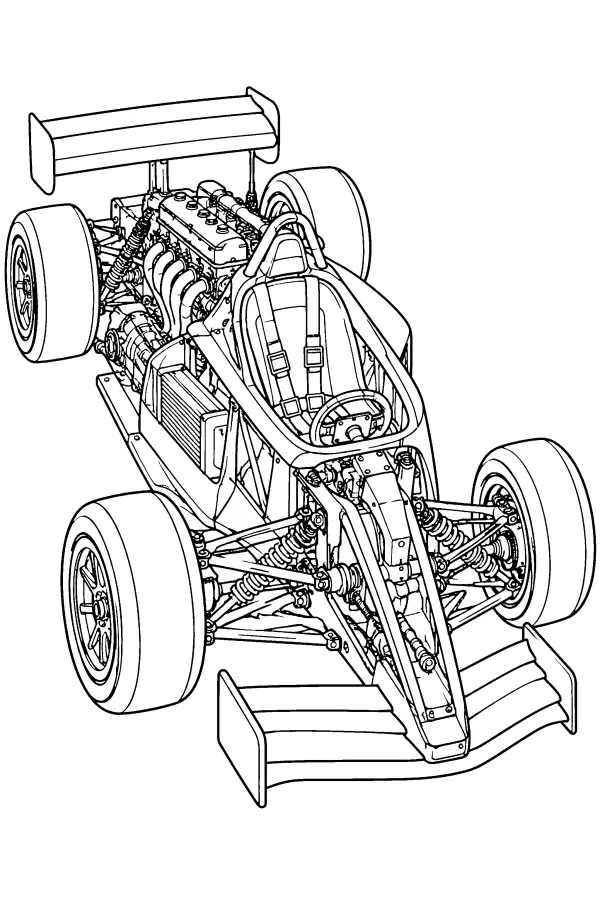 Coloriage détaillé d’une coupe de voiture de course