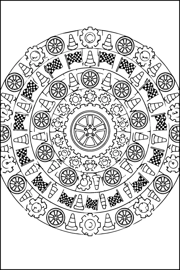 Coloriage détaillé médaillon de voiture de course