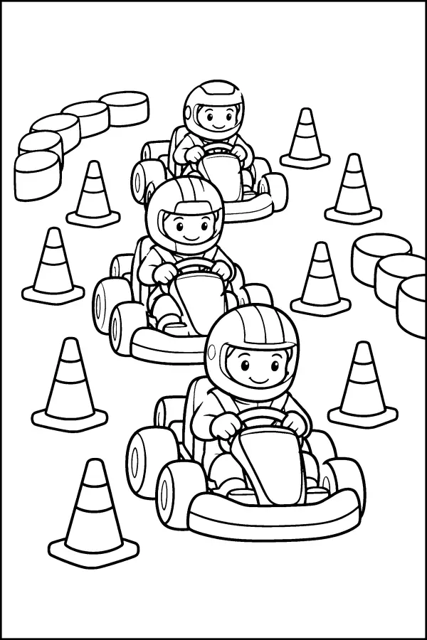 Coloriage de karts voiture de course dans une chicane