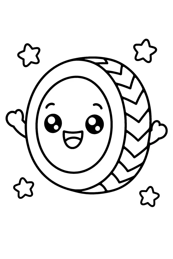 Dessin à colorier d’un pneu souriant de course