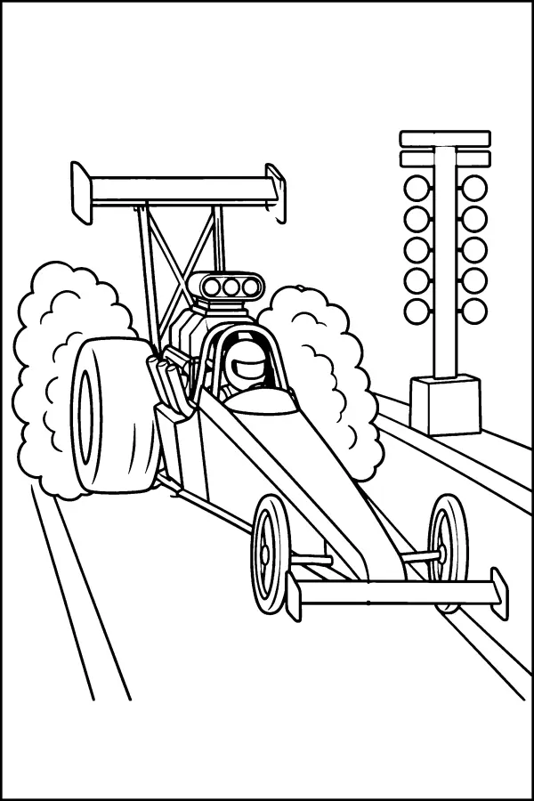 Coloriage d’un dragster voiture de course au départ