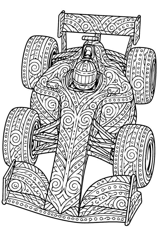 Dessin à colorier d’une voiture de course à motifs