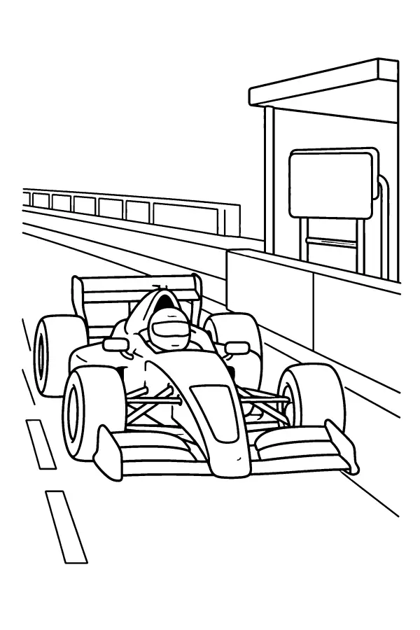 Dessin à colorier d’une voiture de course en voie des stands