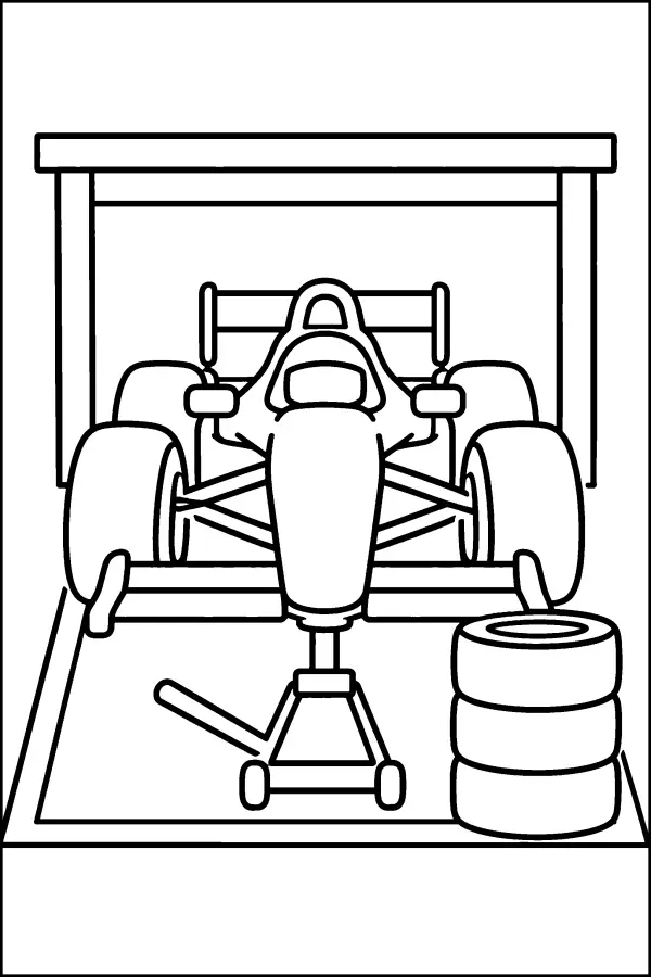Dessin à colorier d’une voiture de course au stand