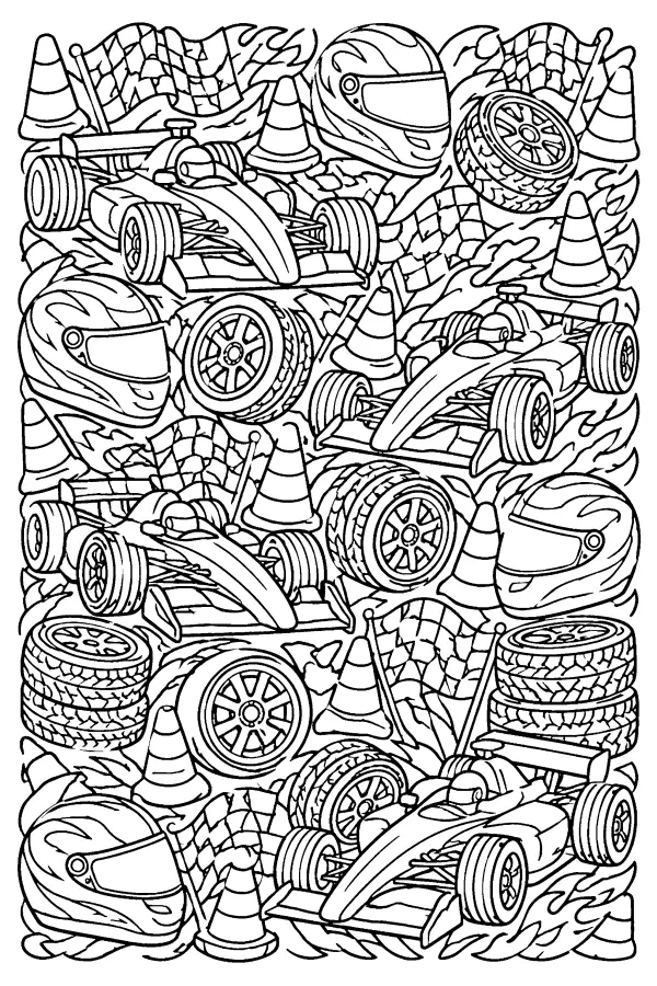 Dessin à colorier collage matériel de voiture de course