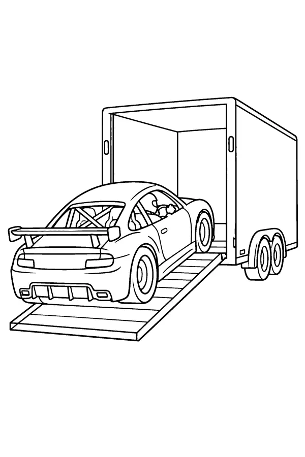 Coloriage d’une voiture de course montée sur rampe